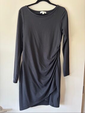 Treasure & Bond Black Long-Sleeve Ruched-Side Dress